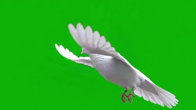 White dove flying green screen