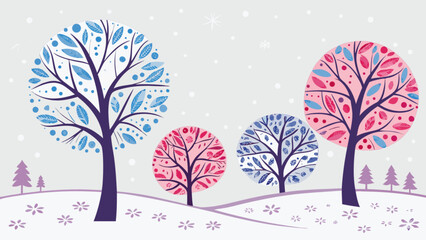 Winter landscape with colorful trees illustration art design for christmas holiday season graphic vector