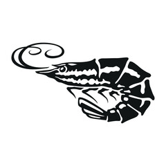 Shrimp icon on a white background, showing the distinctive features of this creature, making it suitable for culinary themes or seafood menus.