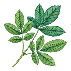 Green leaf branch illustration with white background. Vector Illustrations