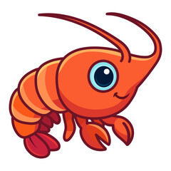 Cute Cartoon Red Shrimp Vector Illustration