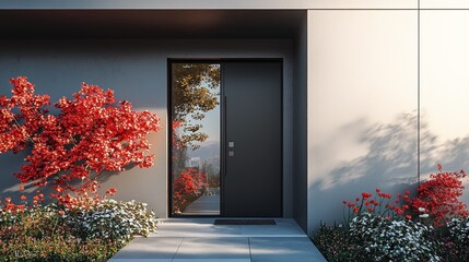 Modern House Entrance with Autumnal Landscaping