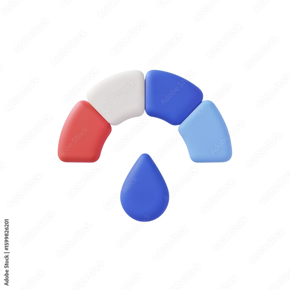 Poster abstract color arrangement with semicircular form and single droplet presentation isolated on