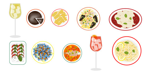 set of clipart food in capri. vector illustration. 