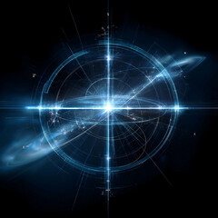 Quantum sensor technology detection navigation. Military tech. Quantum compass with atomic visuals glowing in the dark.
