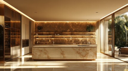 Luxurious modern kitchen with golden accents