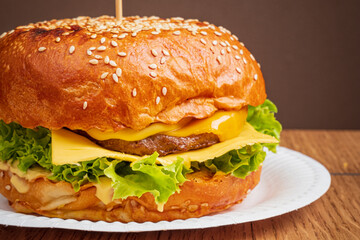 A tasty cheeseburger with fresh lettuce, melted cheese, and a toasted bun awaits!