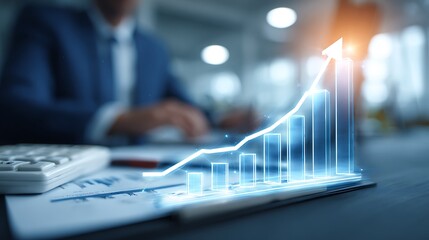 Financial growth chart with business professional in background