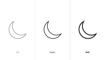 Set of half moon vector icon. different outline shapes of moon