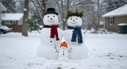 Fototapeta premium Snowmen family winter scene