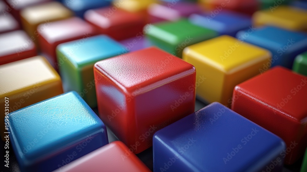 Poster colorful cubes abstract composition: a vibrant array of glossy cubes in various colors, showcasing a