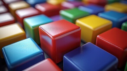 Colorful Cubes Abstract Composition: A vibrant array of glossy cubes in various colors, showcasing a dynamic and playful arrangement.