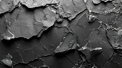 Abstract Black Texture: Cracked Surface, Dark Grey Hues, Rough Terrain, Broken Fragments, Grunge Style