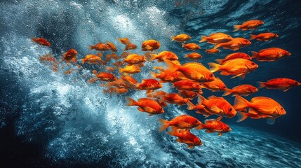 Orange Fish School Underwater Scene: Vibrant Aquatic Life