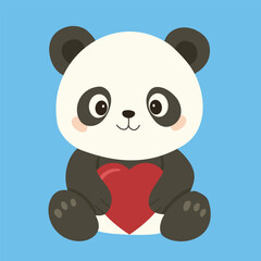 Illustration of a Cartoon Panda Bear with Heart. Hand Drawn Vector Art.