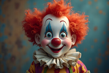 Smiling Clown Portrait with Red Hair and Festive Makeup