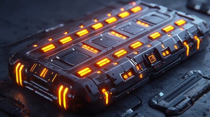 Futuristic Tech Device: Glowing Orange Energy Core