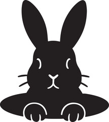 rabbit peeking from hole silhouette design vector art illustration
