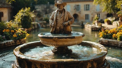 Tranquil Fountain Sculpture in a Picturesque Village