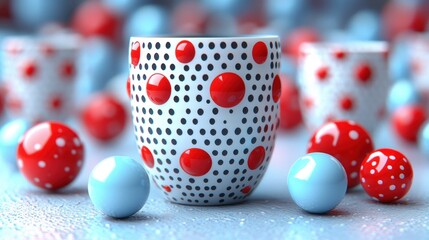 Abstract Still Life: Red and Blue Polka Dot Mug with Spheres
