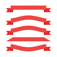 Collection of Five Red Ribbon Banners with Different Shapes and Styles vector