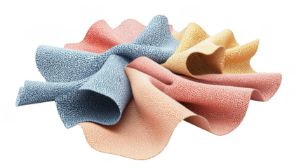 Fabric draped in a circular pattern with a textured surface, isolated on transparent background