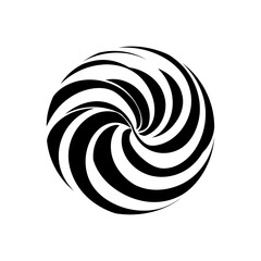 Abstract geometric spiral vortex symbol. Black and white swirling modern shape icon for technology or creative concepts.