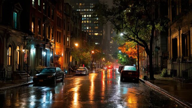 It's raining in city on streets