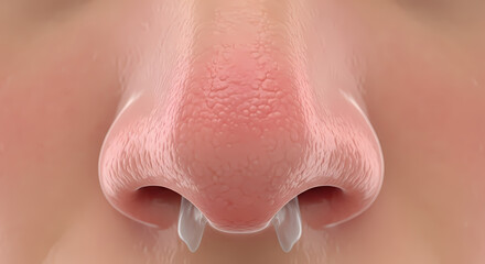 Naklejka premium Close-up detailed rendering of a human nose, showcasing its texture and structure.