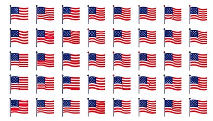 Array of American Flags