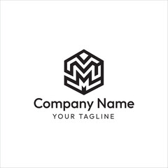A modern and abstract logo design featuring a geometric hexagon shape with the M alphabet, M logo, m logo, Monogram logo.