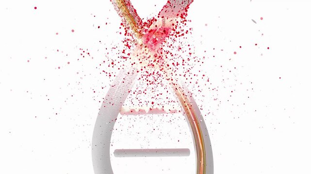DNA Simulate destruction or repair animation. Designed to be simple Using white, gold on white background and green screen. Can be used in cosmetic industry or science. Minimal idea concept, 3D Render