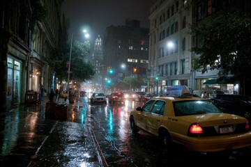 It's raining in city on streets