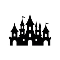 Obraz premium Fairytale Castle Silhouette: Dark, Mysterious, Line Art Illustration