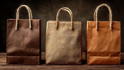 An empty brown paper shopping bag with handles rests on a wooden table, ready for a sale or gift