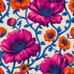 oversized blooming flowers and twisting vines 