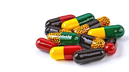 Colorful Capsules on White Background Close Up Shot