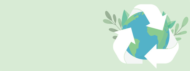 Eco-friendly concept saving planet. Globe with recycle, renewable energy, reduce plastic and sustainability. Protect earth awareness environmental and nature conservation vector flat illustration.