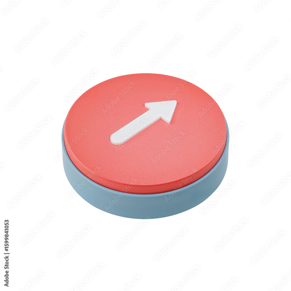 Fototapete isolated upward directional arrow emblem on a circular coral and teal platform representation