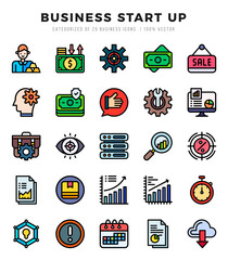 Vector Business Start Up types icon set in Lineal Color style. vector illustration.