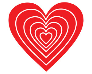 Red hearts in each other and white and black heart in centre. Vector illustration.