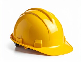 Yellow safety construction helmet hard hat on white background, protective headgear for construction workers and industrial safety equipment, safety gear for construction site workers