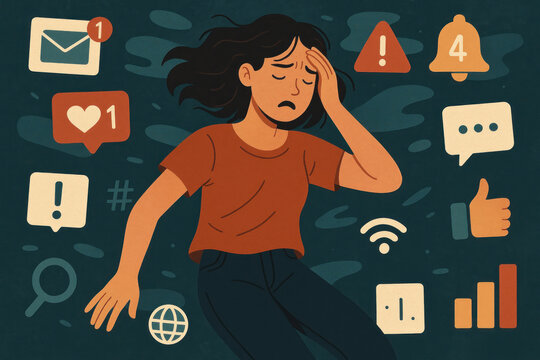 Woman surrounded by social icons.