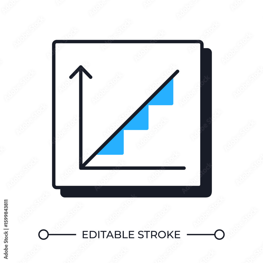 Poster graph showing growth offset shadow line icon. data analytics visual tool. business presentation. ris