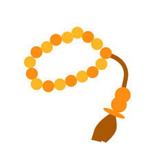 A digital flat illustration of a Muslim tasbih (prayer beads), used for dhikr and remembrance of Allah. Perfect for Islamic content, Ramadan designs, or educational materials.