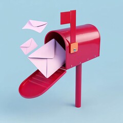 A vibrant red mailbox with envelopes flying out, symbolizing communication and connection in a digital era.