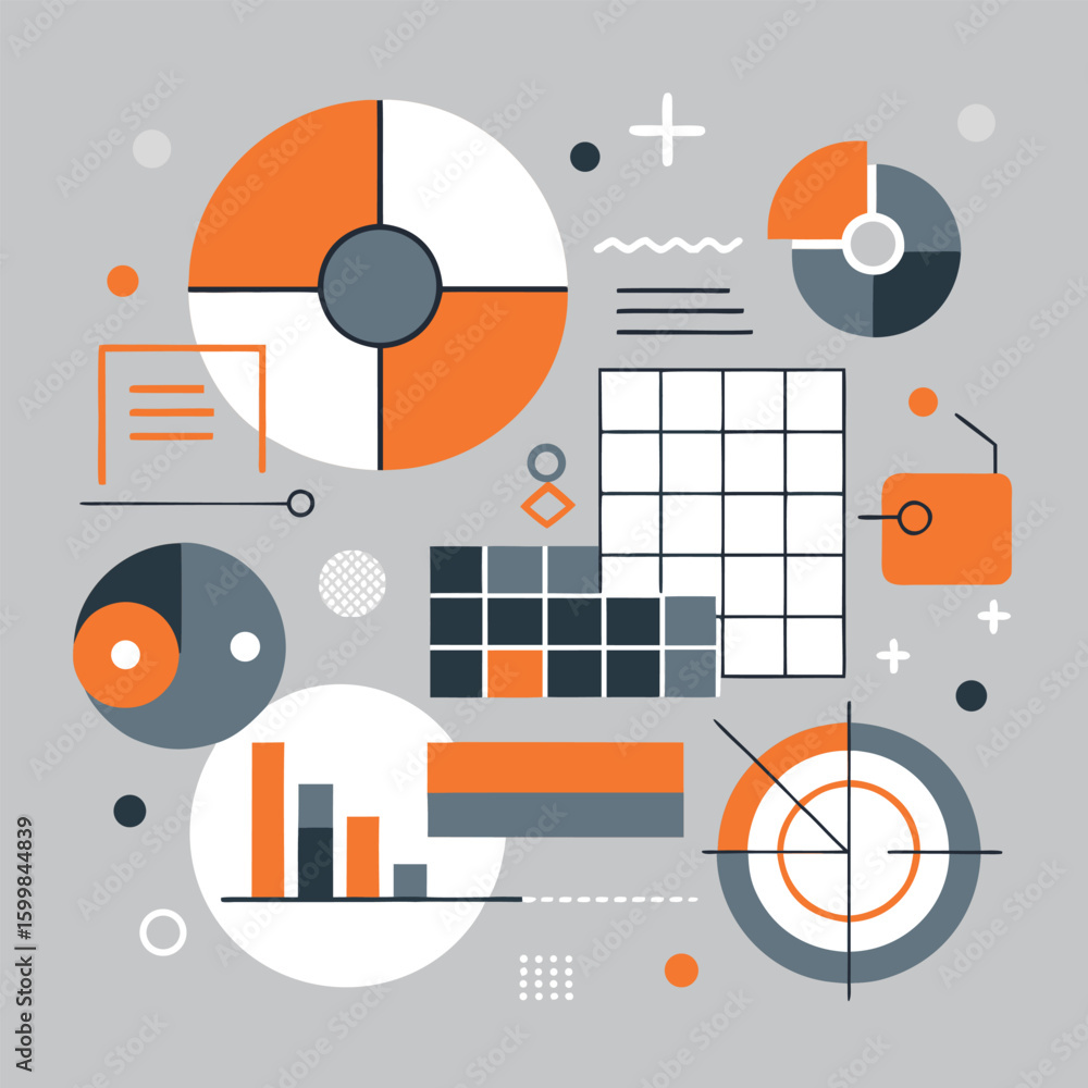 Poster abstract data visualization and infographic elements in modern flat design for business presentation