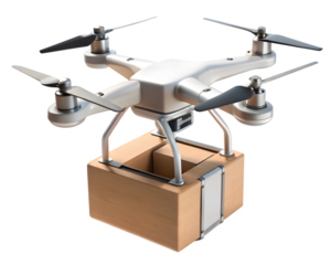 Drone Delivering a Package on Transparent Background