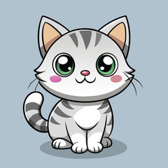 A cute, funny cartoon cat vector illustration features a happy, smiling domestic animal with a wagging tail