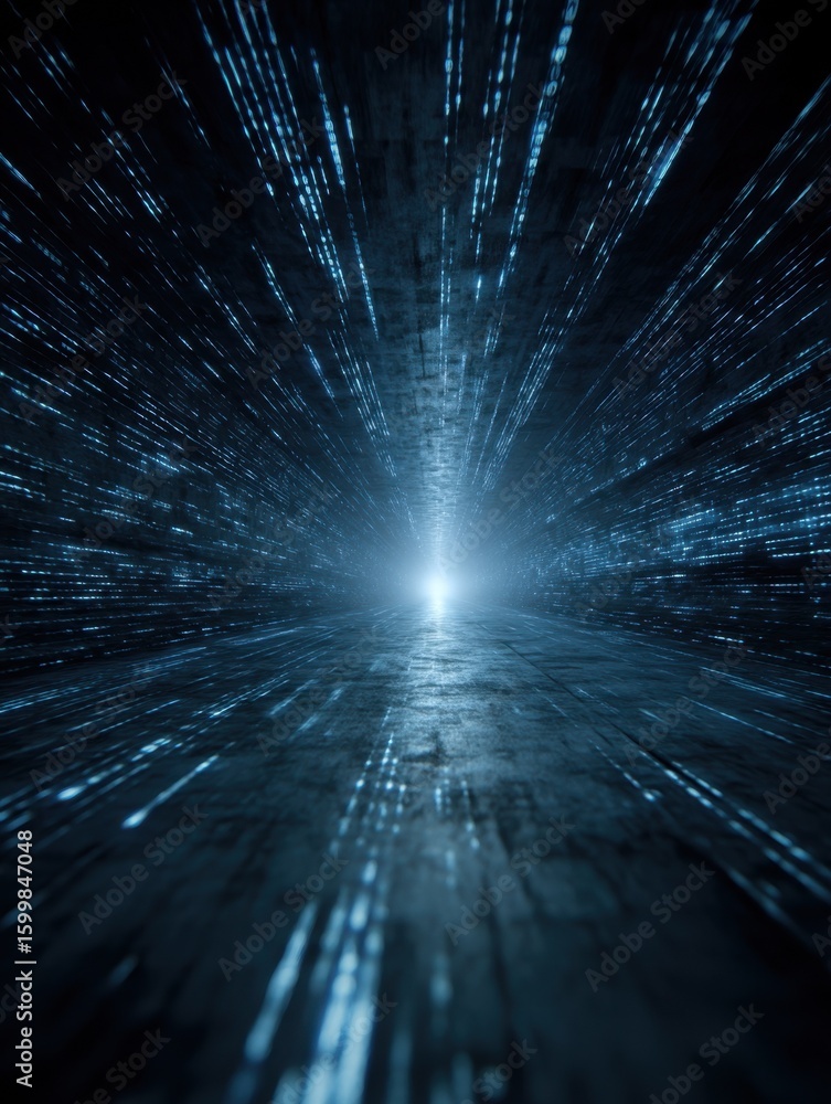 Poster dynamic light burst transformation digital realm abstract visuals futuristic environment aerial view